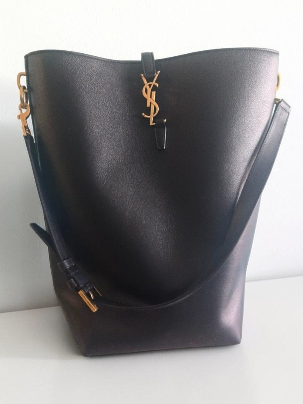 Saint Laurent Le 37 Long Calfskin Leather Bucket Bag with Gold Hardware